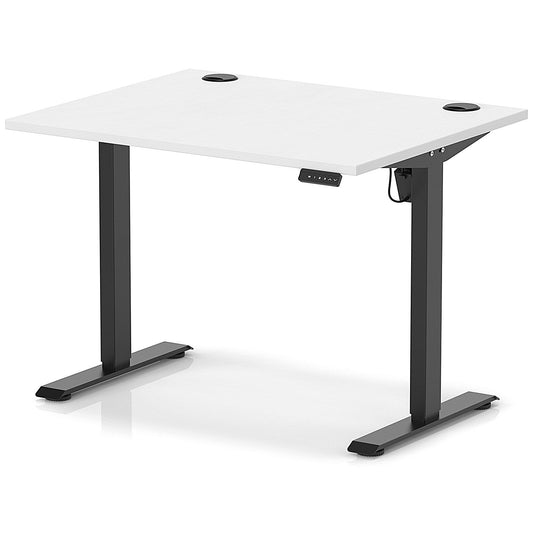 Air Lite 1000mm Height Adjustable Office Desk, Black Leg, White