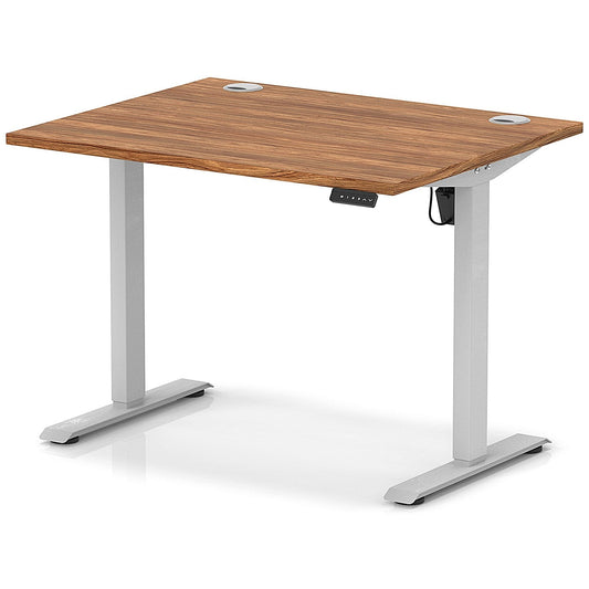 Air Lite 1000mm Height Adjustable Office Desk, Silver Leg, Walnut