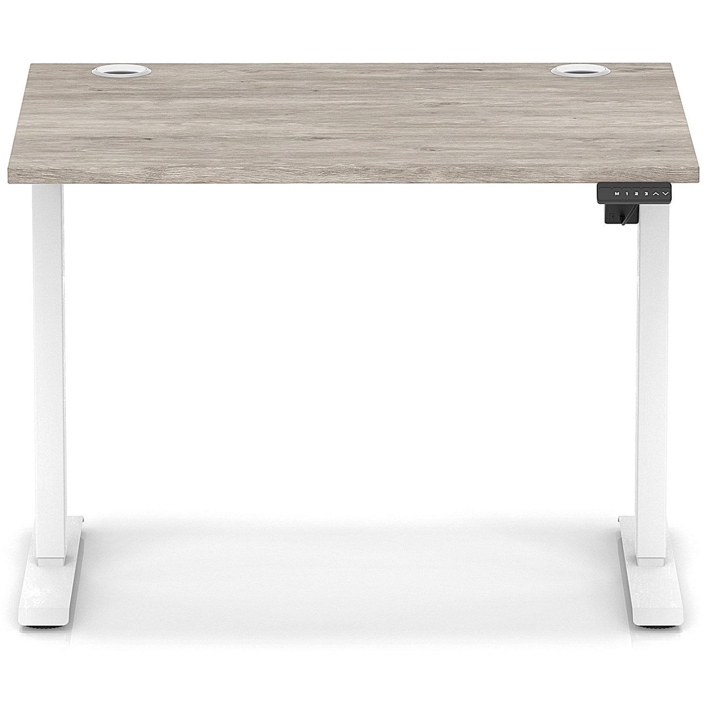 Air Lite 1000mm Height Adjustable Office Desk, White Leg, Grey Oak