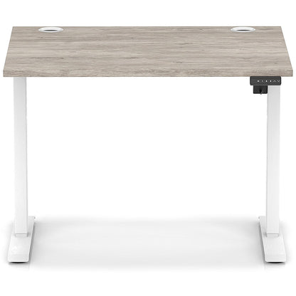 Air Lite 1000mm Height Adjustable Office Desk, White Leg, Grey Oak