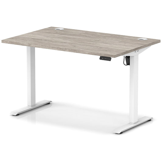 Air Lite 1200mm Height Adjustable Office Desk, White Leg, Grey Oak