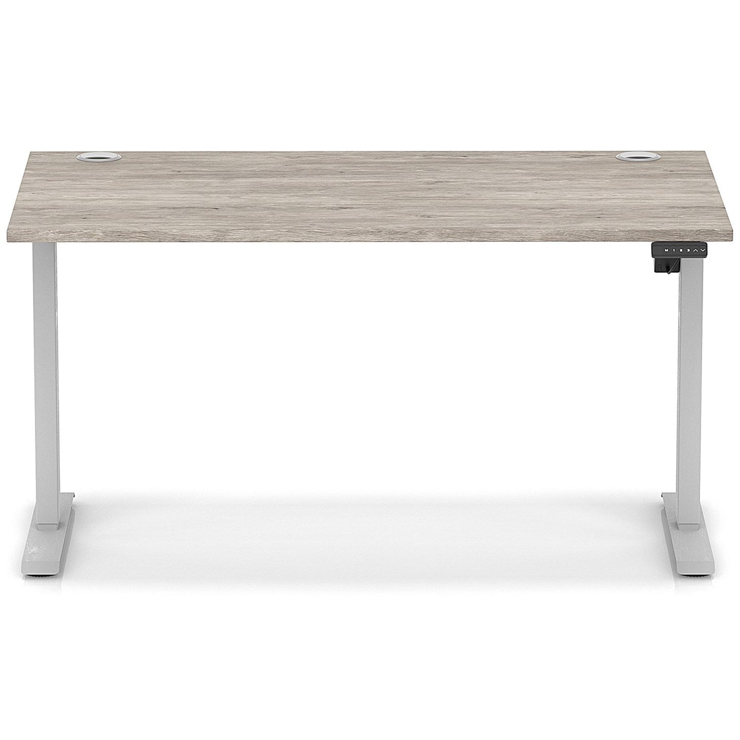 Air Lite 1400mm Height Adjustable Office Desk, Silver Leg, Grey Oak