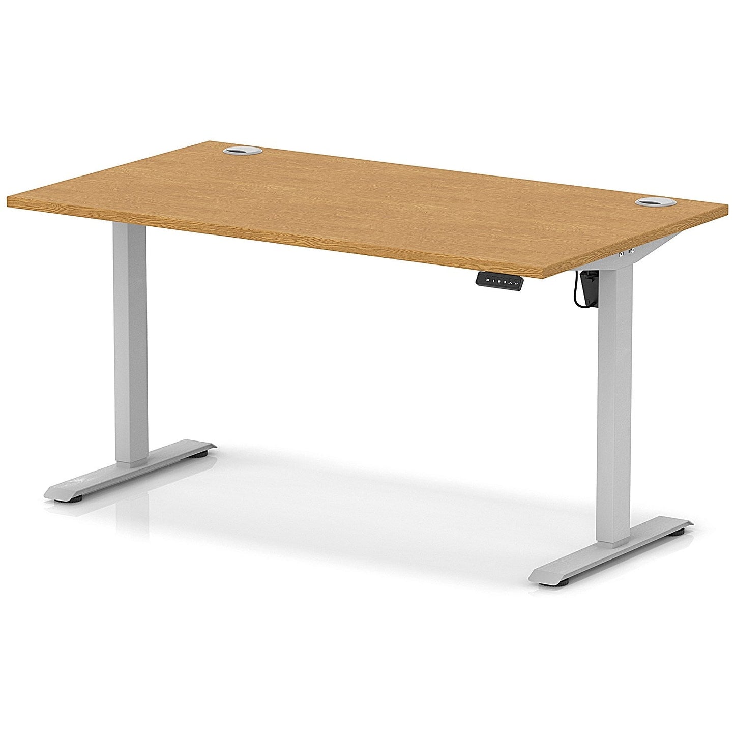 Air Lite 1400mm Height Adjustable Office Desk, Silver Leg, Oak
