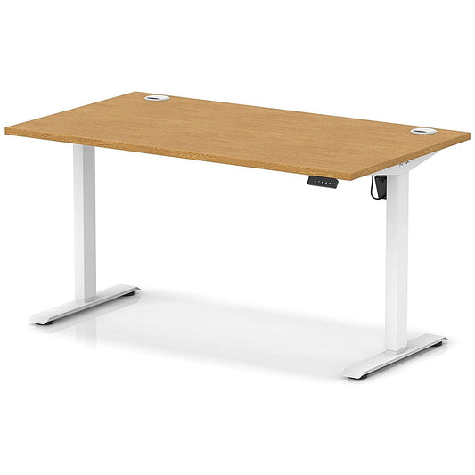 Air Lite 1400mm Height Adjustable Office Desk, White Leg, Oak Easy2Order : HA03975
