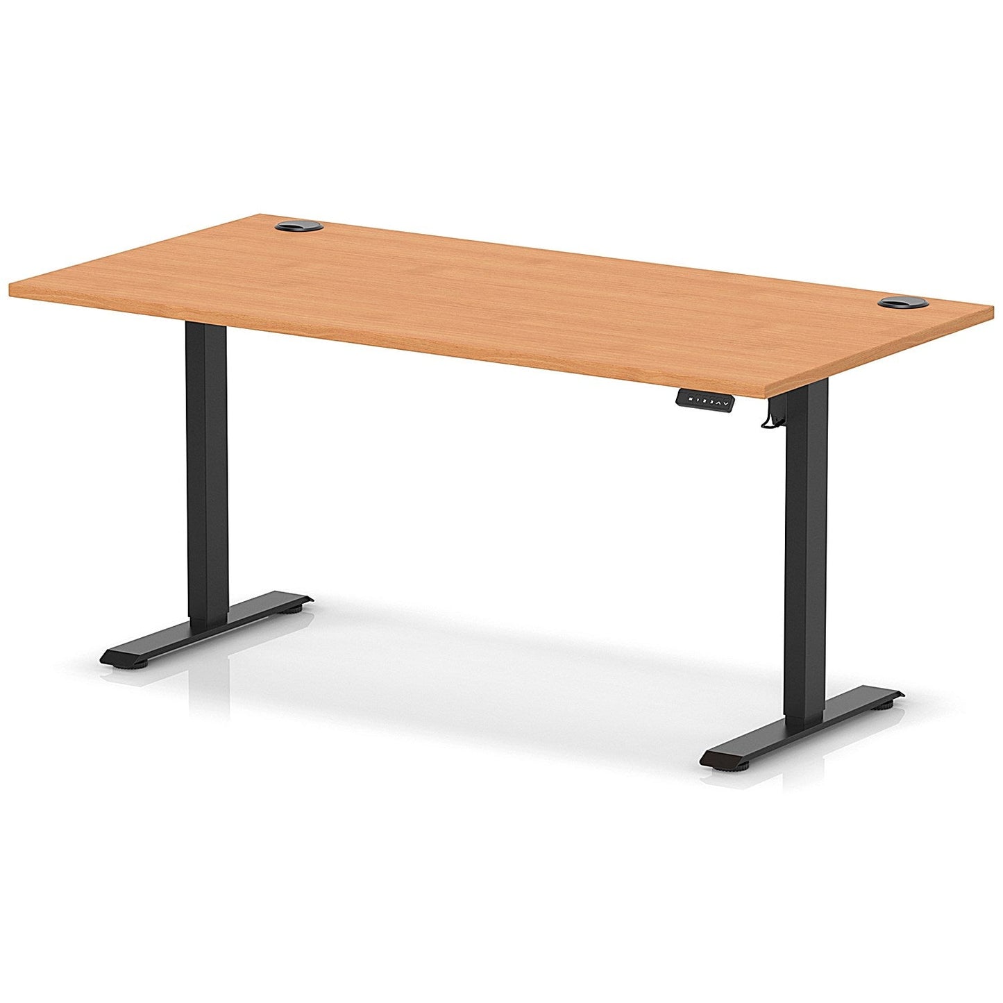 Air Lite 1600mm Height Adjustable Office Desk, Black Leg, Beech