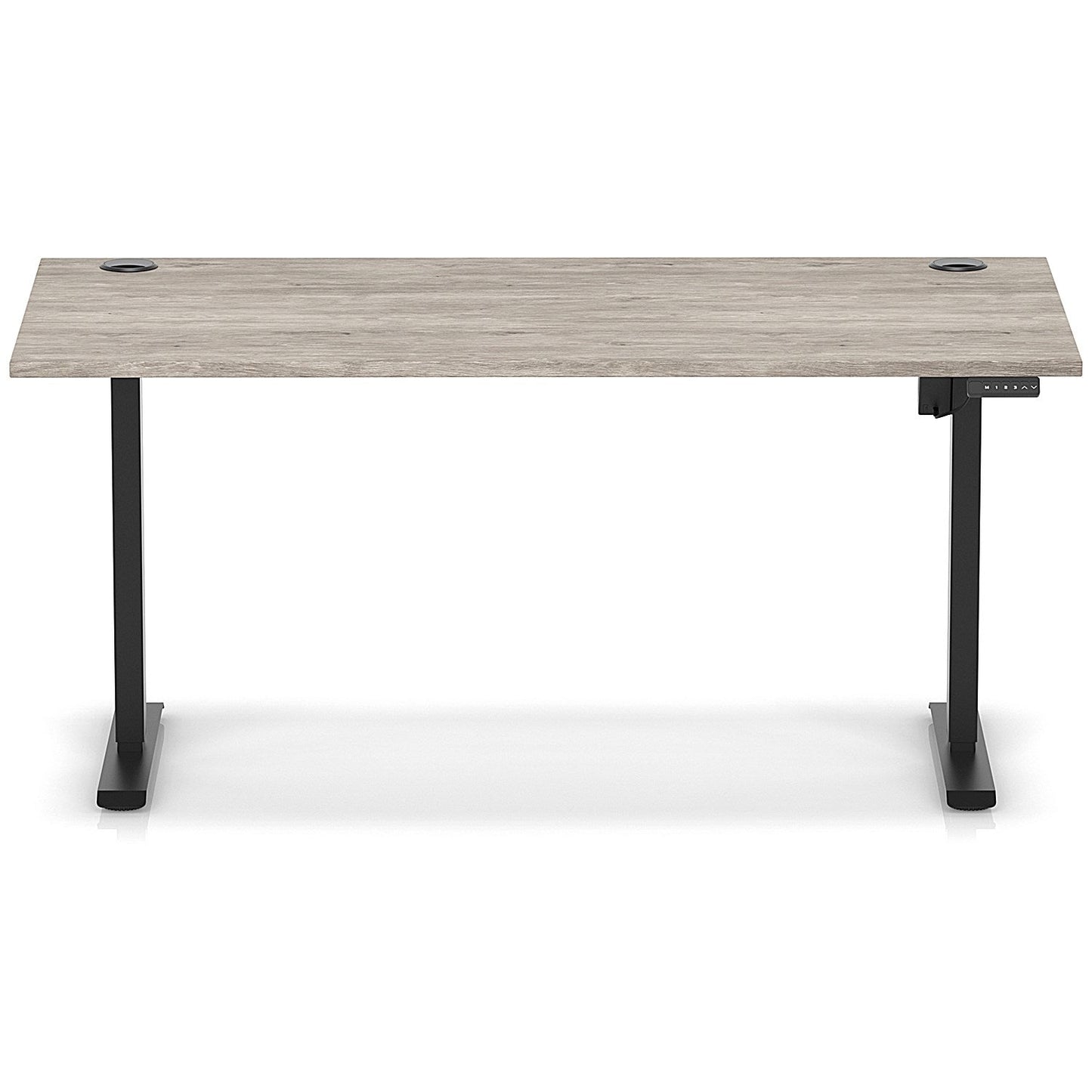 Air Lite 1600mm Height Adjustable Office Desk, Black Leg, Grey Oak