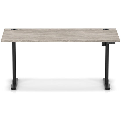 Air Lite 1600mm Height Adjustable Office Desk, Black Leg, Grey Oak