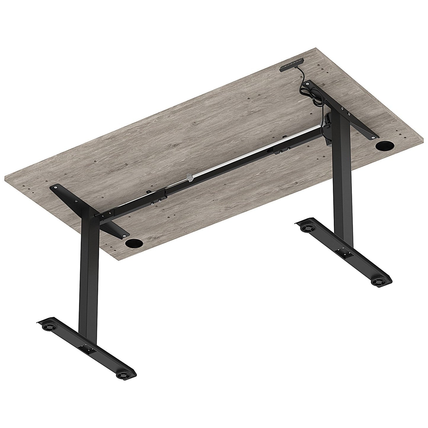 Air Lite 1600mm Height Adjustable Office Desk, Black Leg, Grey Oak