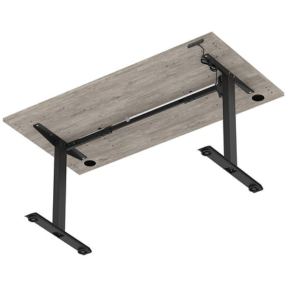 Air Lite 1600mm Height Adjustable Office Desk, Black Leg, Grey Oak