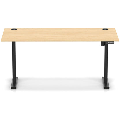 Air Lite 1600mm Height Adjustable Office Desk, Black Leg, Maple