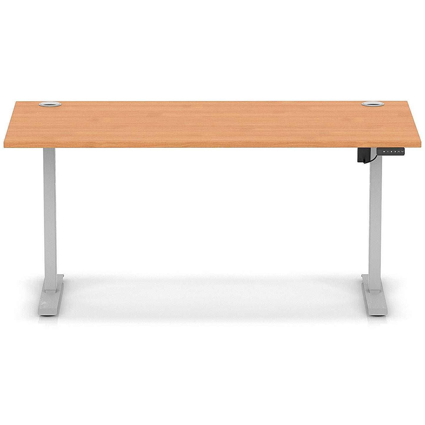Air Lite 1600mm Height Adjustable Office Desk, Silver Leg, Beech