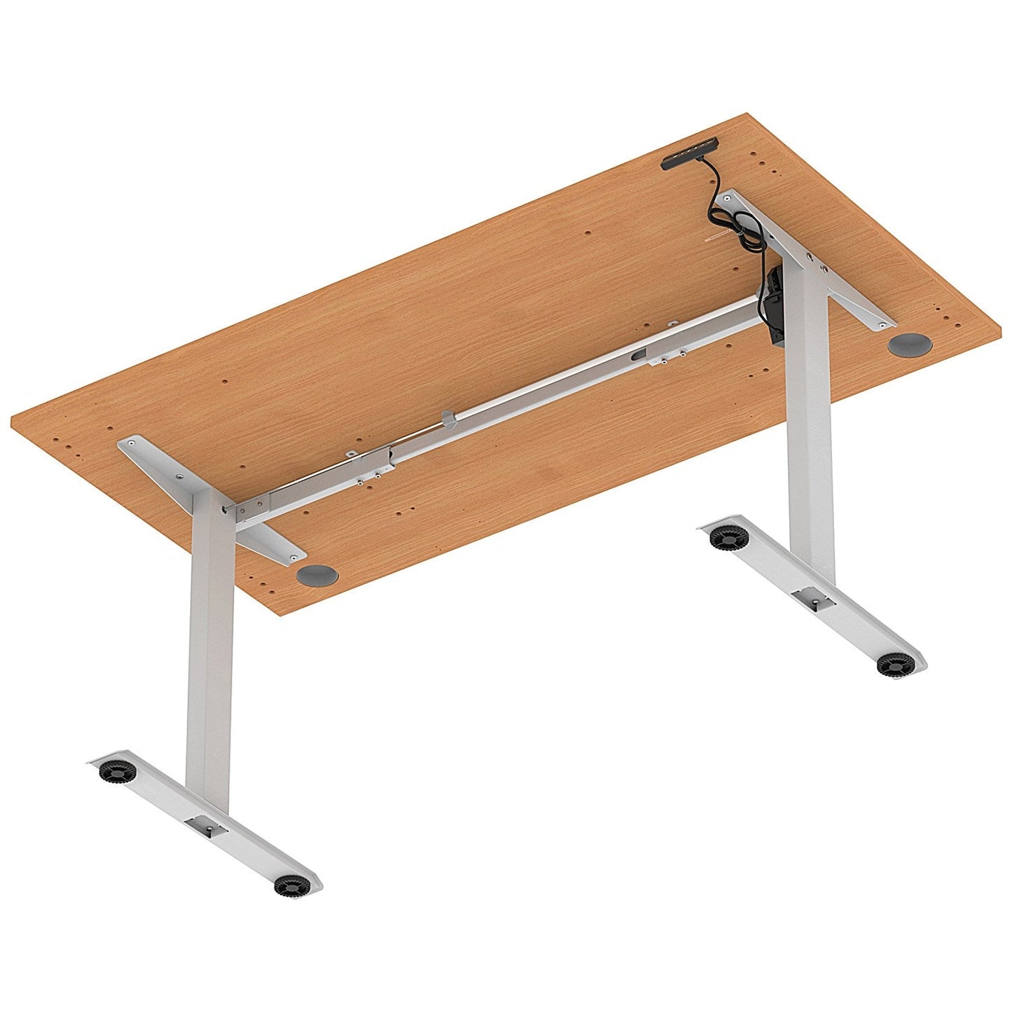Air Lite 1600mm Height Adjustable Office Desk, Silver Leg, Beech