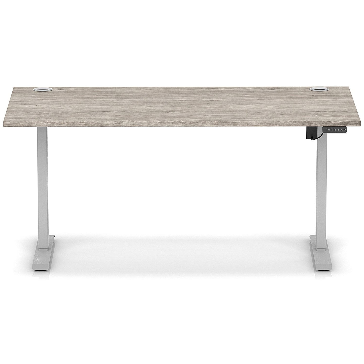 Air Lite 1600mm Height Adjustable Office Desk, Silver Leg, Grey Oak