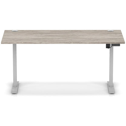 Air Lite 1600mm Height Adjustable Office Desk, Silver Leg, Grey Oak