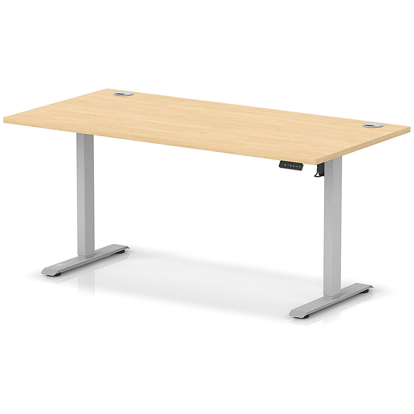 Air Lite 1600mm Height Adjustable Office Desk, Silver Leg, Maple