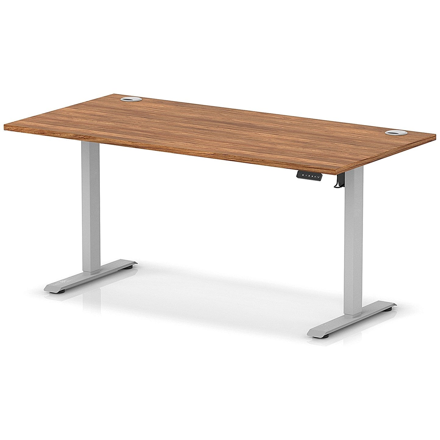 Air Lite 1600mm Height Adjustable Office Desk, Silver Leg, Walnut