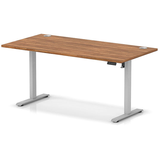 Air Lite 1600mm Height Adjustable Office Desk, Silver Leg, Walnut
