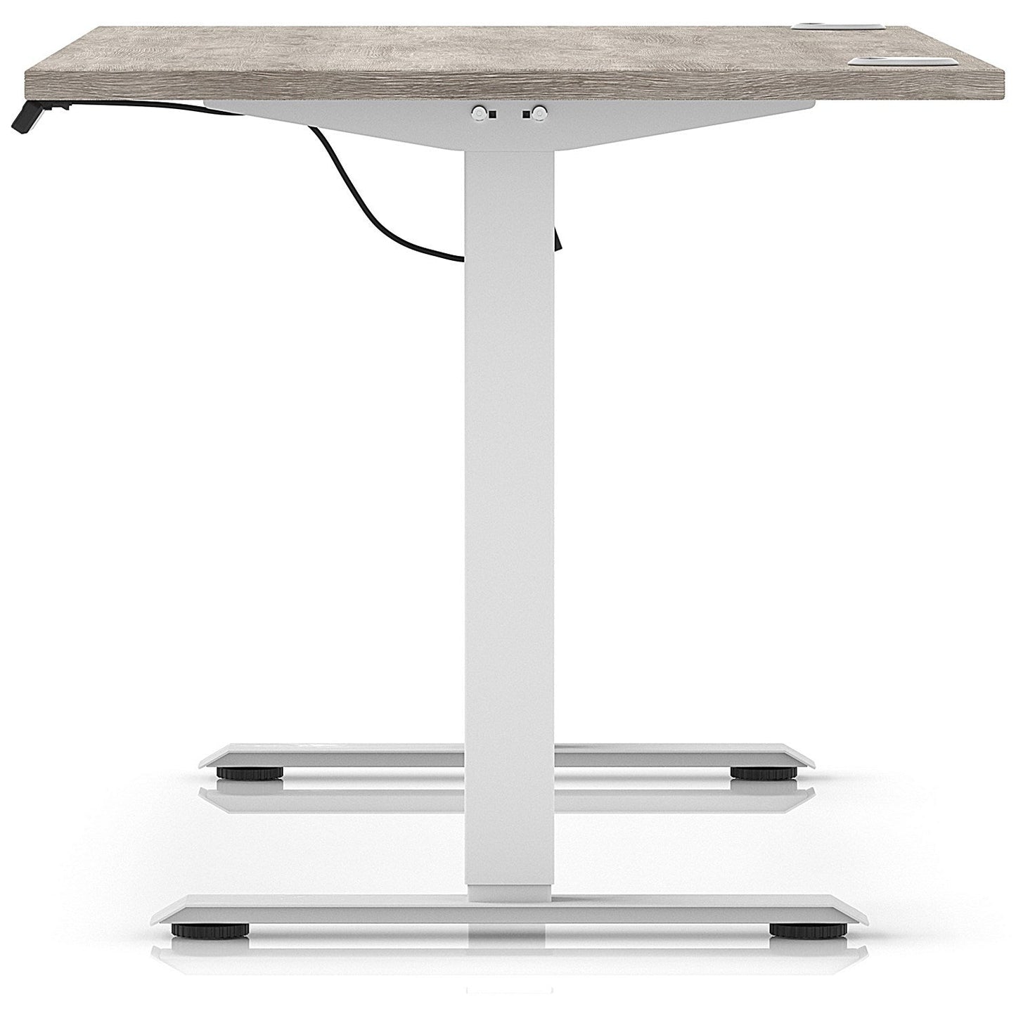Air Lite 1600mm Height Adjustable Office Desk, White Leg, Grey Oak