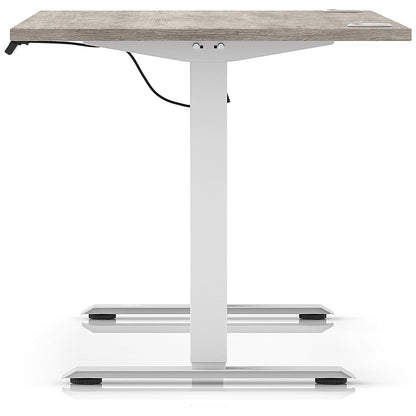 Air Lite 1600mm Height Adjustable Office Desk, White Leg, Grey Oak