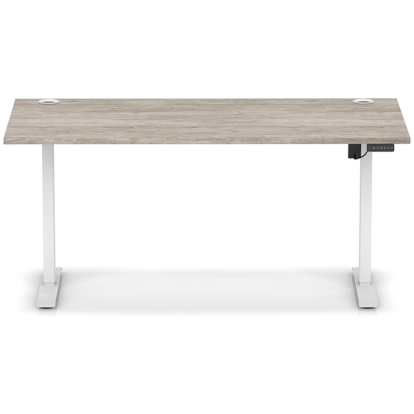 Air Lite 1600mm Height Adjustable Office Desk, White Leg, Grey Oak
