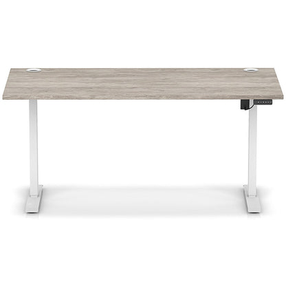 Air Lite 1600mm Height Adjustable Office Desk, White Leg, Grey Oak