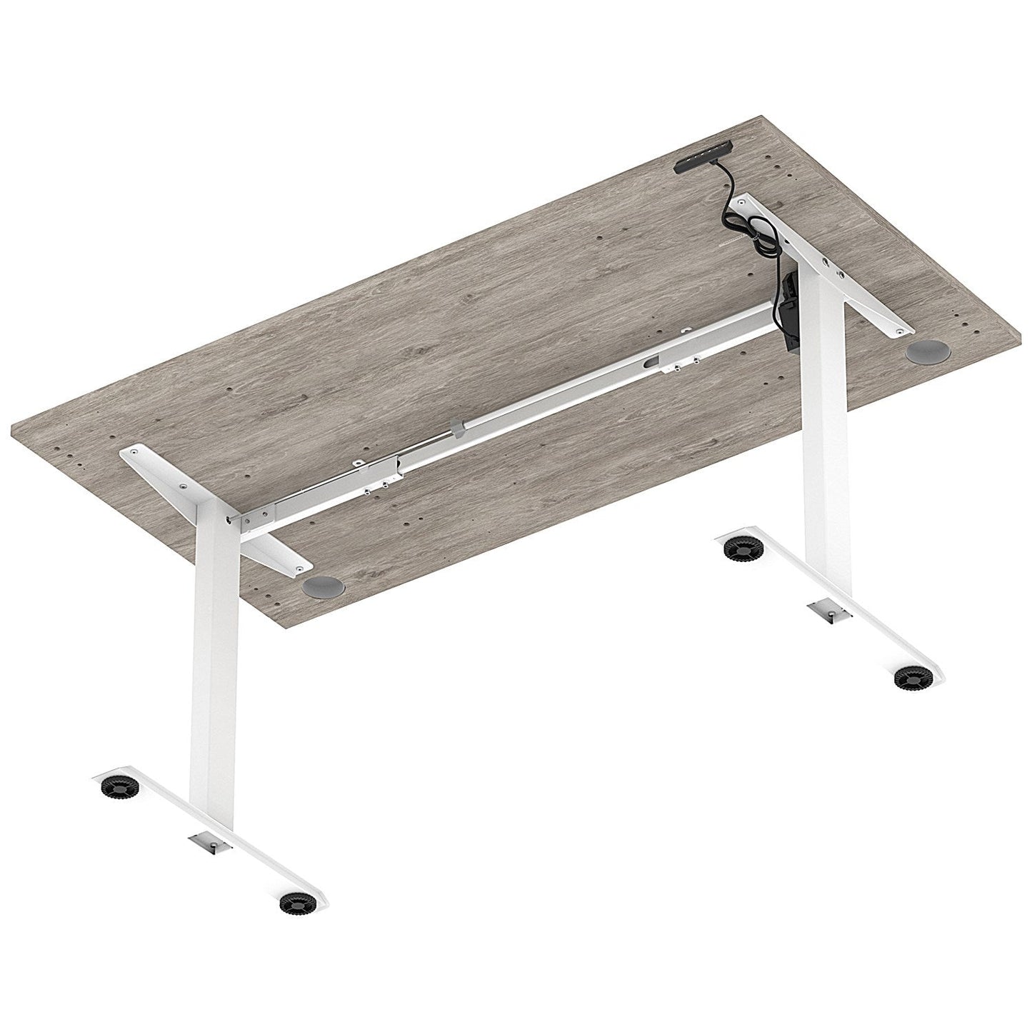 Air Lite 1600mm Height Adjustable Office Desk, White Leg, Grey Oak