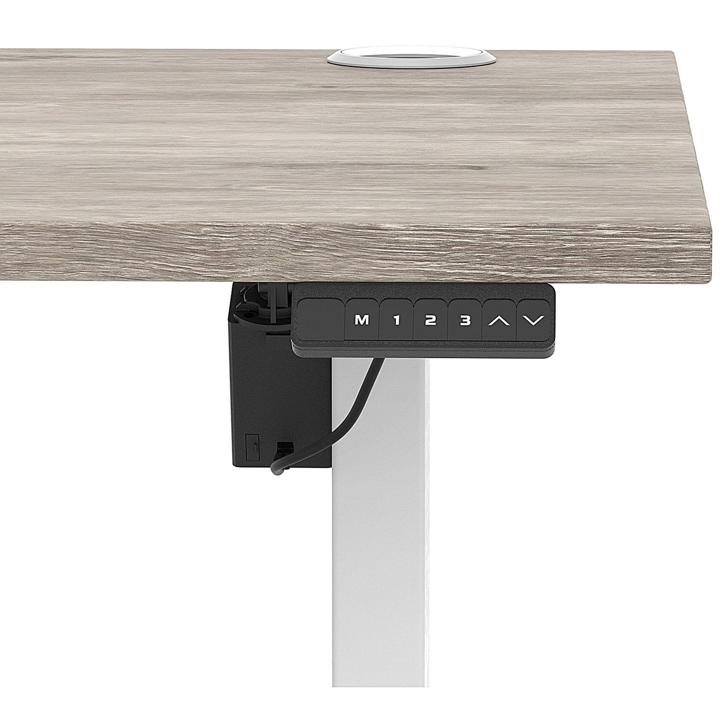 Air Lite 1600mm Height Adjustable Office Desk, White Leg, Grey Oak Easy2Order : HA03994