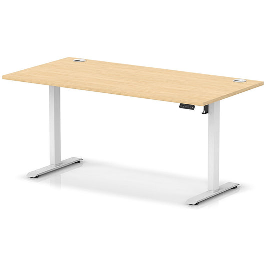 Air Lite 1600mm Height Adjustable Office Desk, White Leg, Maple