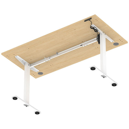 Air Lite 1600mm Height Adjustable Office Desk, White Leg, Maple