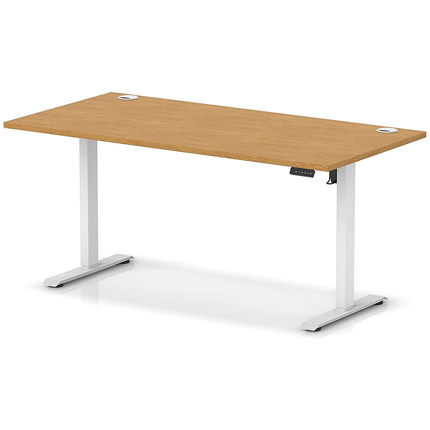 Air Lite 1600mm Height Adjustable Office Desk, White Leg, Oak