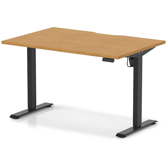 Air 1200mm Scalloped Edge Height Adjustable Desk, Black Leg, Oak