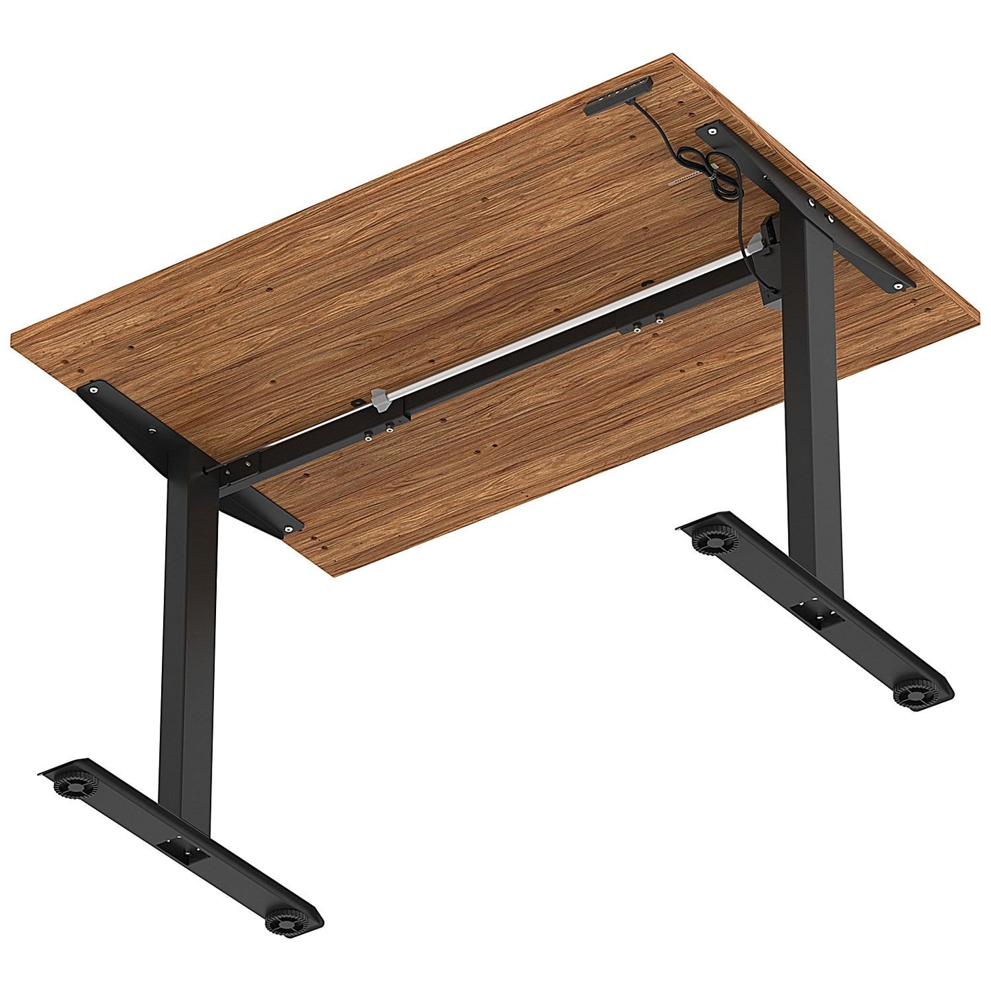Air 1200mm Scalloped Edge Height Adjustable Desk, Black Leg, Walnut