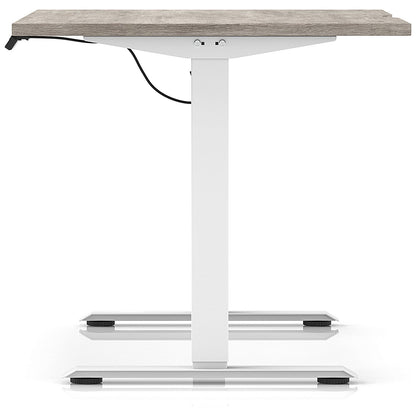 Air 1200mm Scalloped Edge Height Adjustable Desk, White Leg, Grey Oak