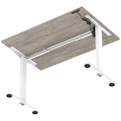 Air 1200mm Scalloped Edge Height Adjustable Desk, White Leg, Grey Oak