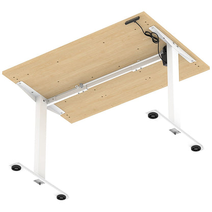 Air 1200mm Scalloped Edge Height Adjustable Desk, White Leg, Maple