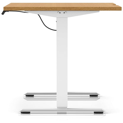 Air 1200mm Scalloped Edge Height Adjustable Desk, White Leg, Oak