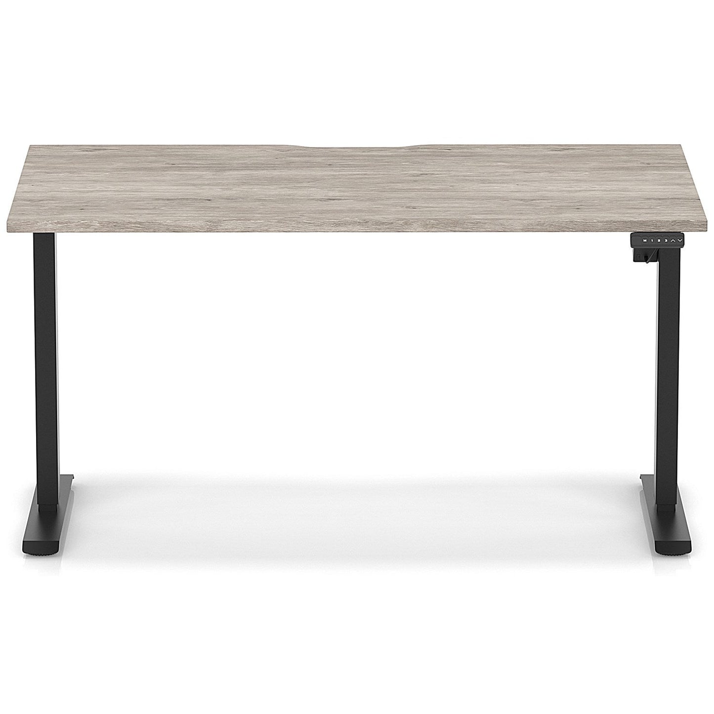 Air 1400mm Scalloped Edge Height Adjustable Desk, Black Leg, Grey Oak