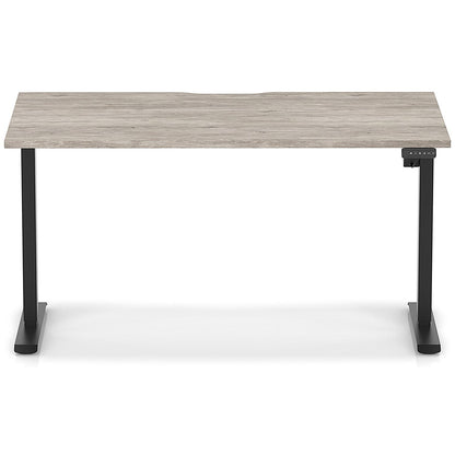 Air 1400mm Scalloped Edge Height Adjustable Desk, Black Leg, Grey Oak