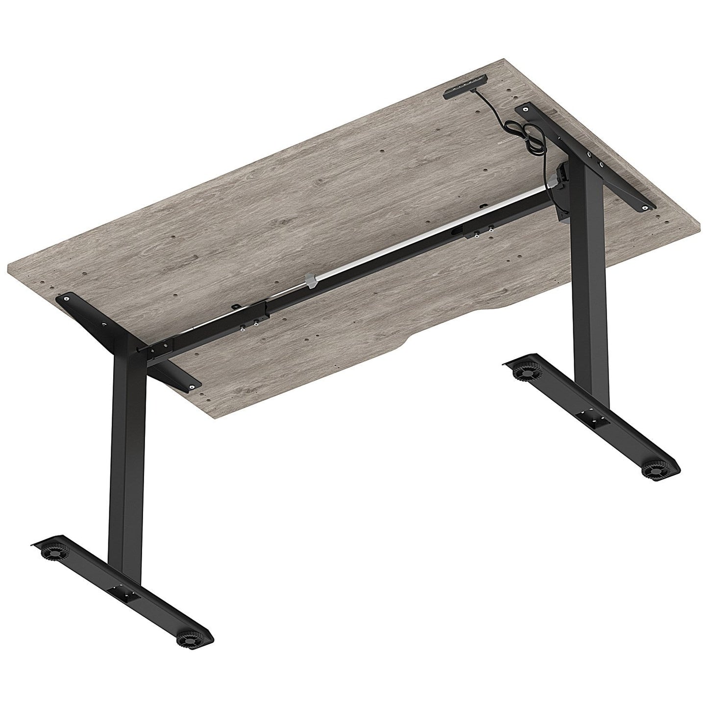 Air 1400mm Scalloped Edge Height Adjustable Desk, Black Leg, Grey Oak