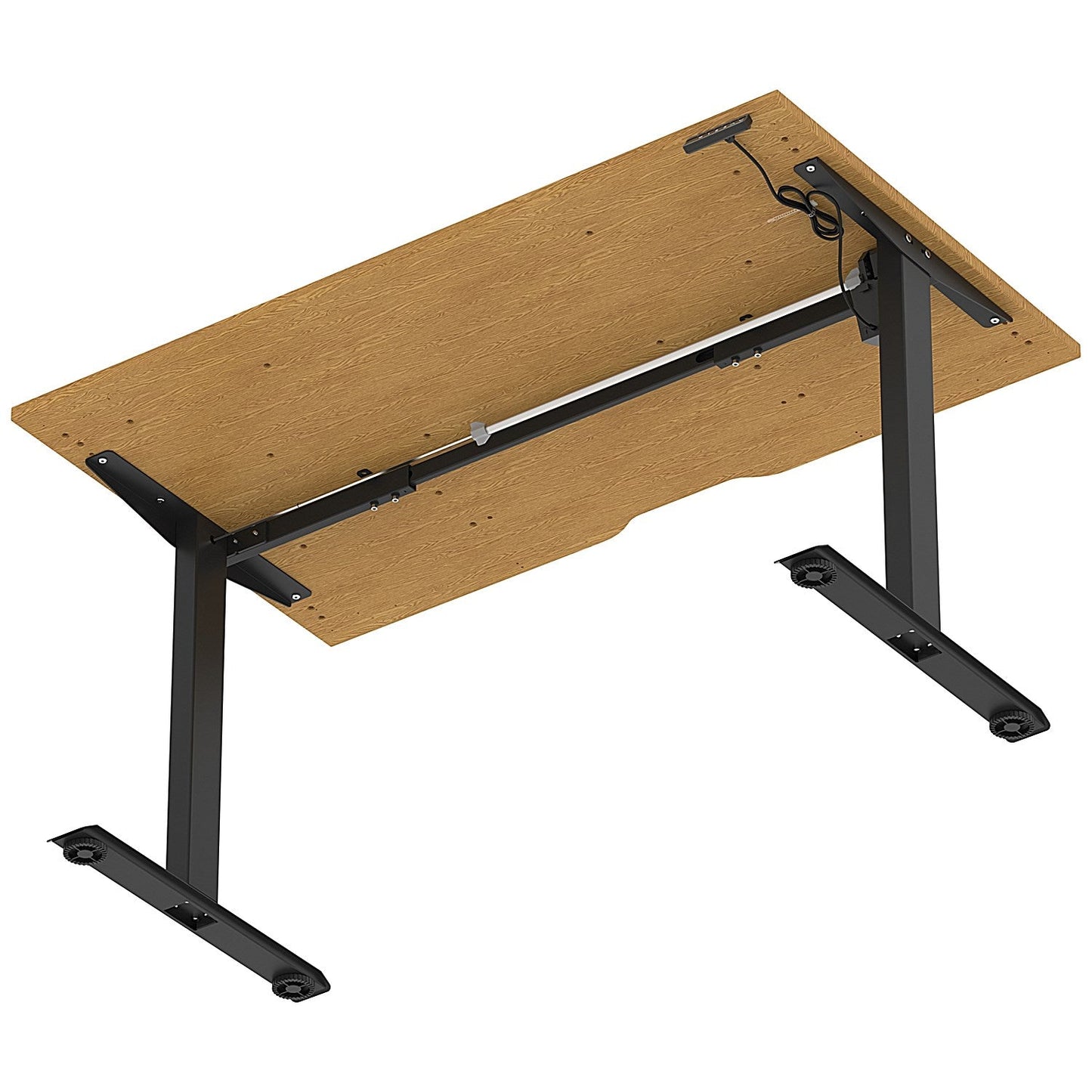 Air 1400mm Scalloped Edge Height Adjustable Desk, Black Leg, Oak