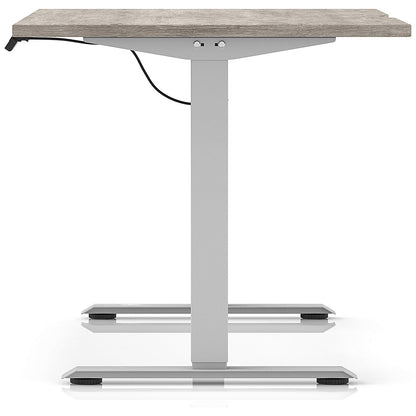 Air 1400mm Scalloped Edge Height Adjustable Desk, Silver Leg, Grey Oak