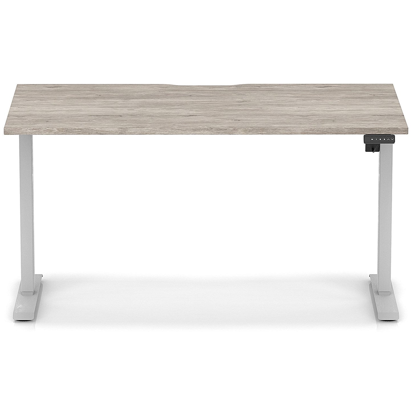 Air 1400mm Scalloped Edge Height Adjustable Desk, Silver Leg, Grey Oak