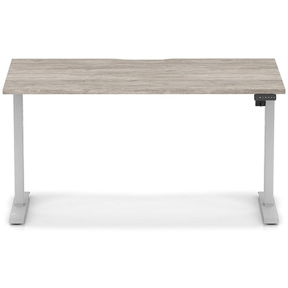 Air 1400mm Scalloped Edge Height Adjustable Desk, Silver Leg, Grey Oak