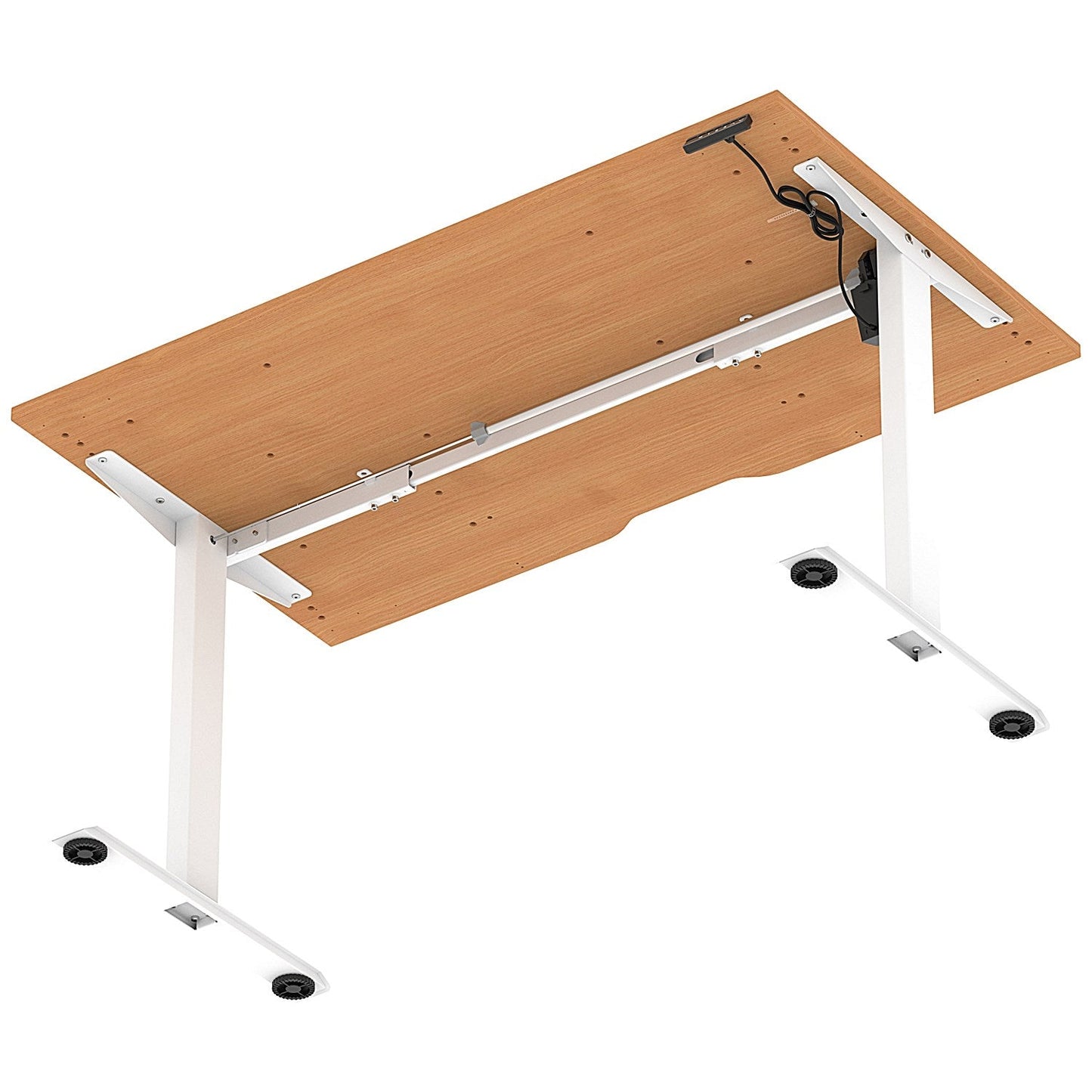 Air 1400mm Scalloped Edge Height Adjustable Desk, White Leg, Beech