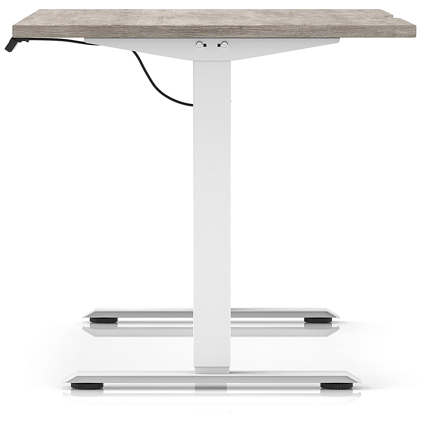 Air 1400mm Scalloped Edge Height Adjustable Desk, White Leg, Grey Oak