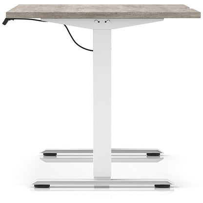 Air 1400mm Scalloped Edge Height Adjustable Desk, White Leg, Grey Oak
