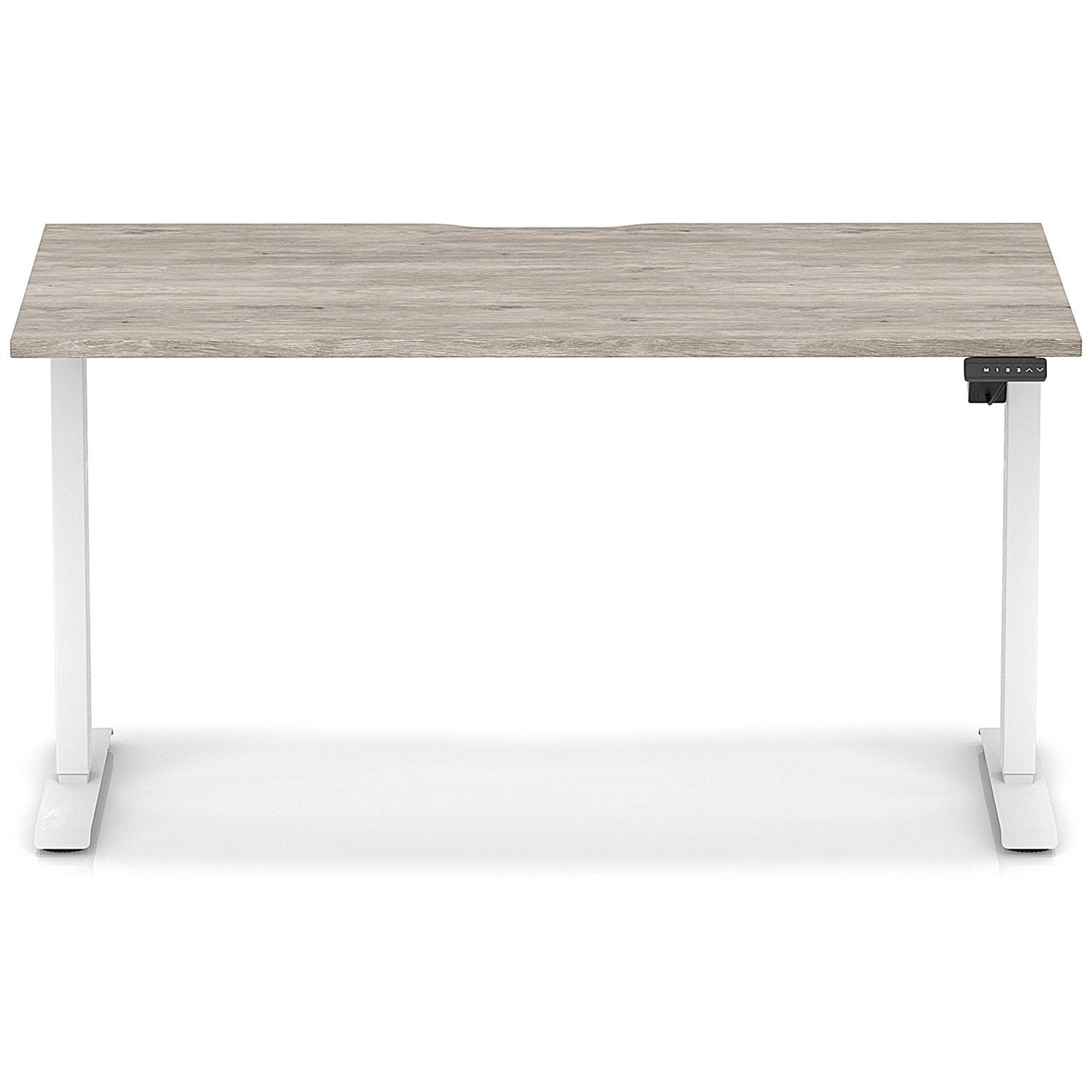 Air 1400mm Scalloped Edge Height Adjustable Desk, White Leg, Grey Oak