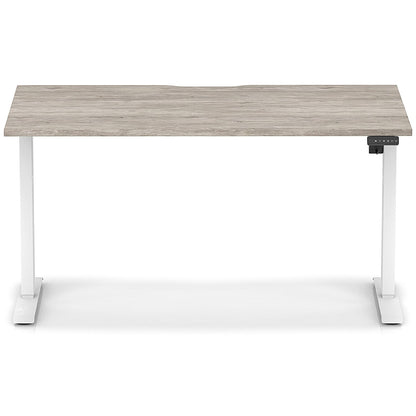 Air 1400mm Scalloped Edge Height Adjustable Desk, White Leg, Grey Oak