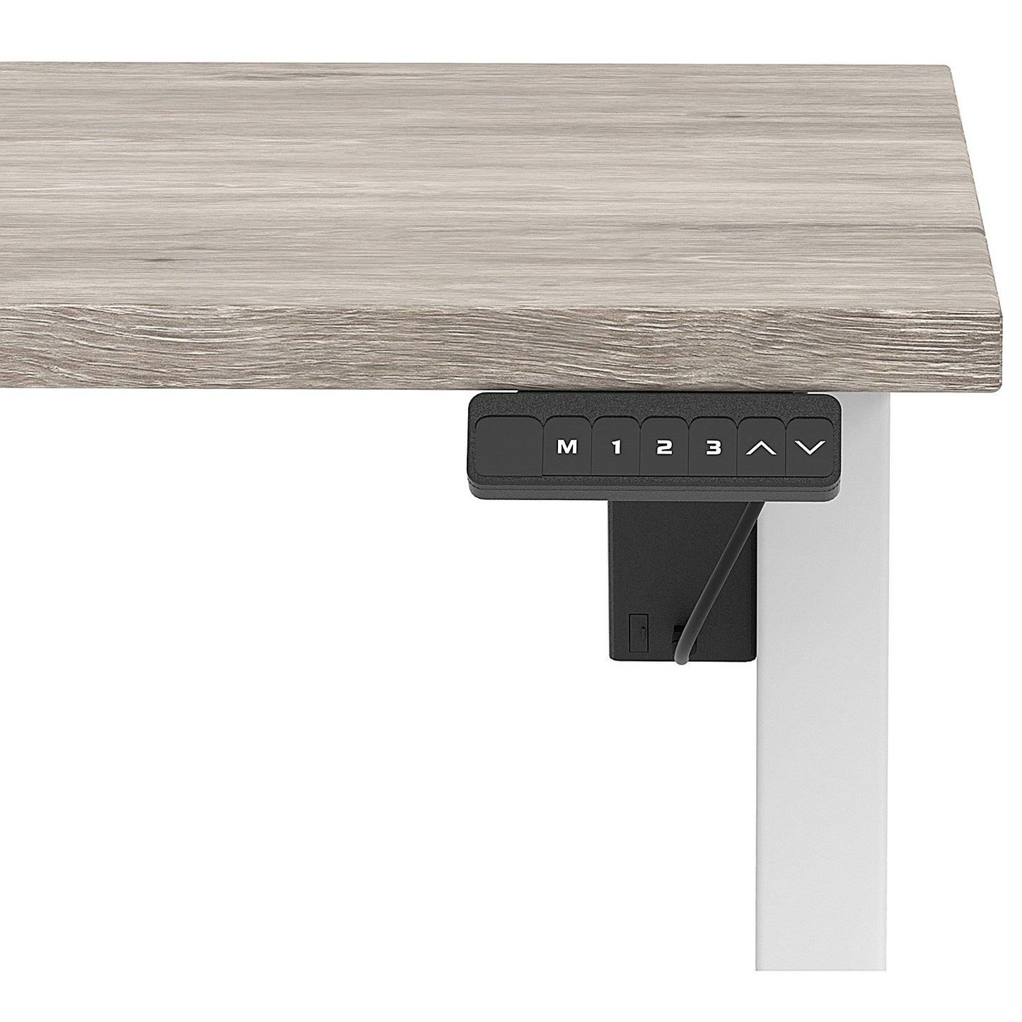 Air 1400mm Scalloped Edge Height Adjustable Desk, White Leg, Grey Oak