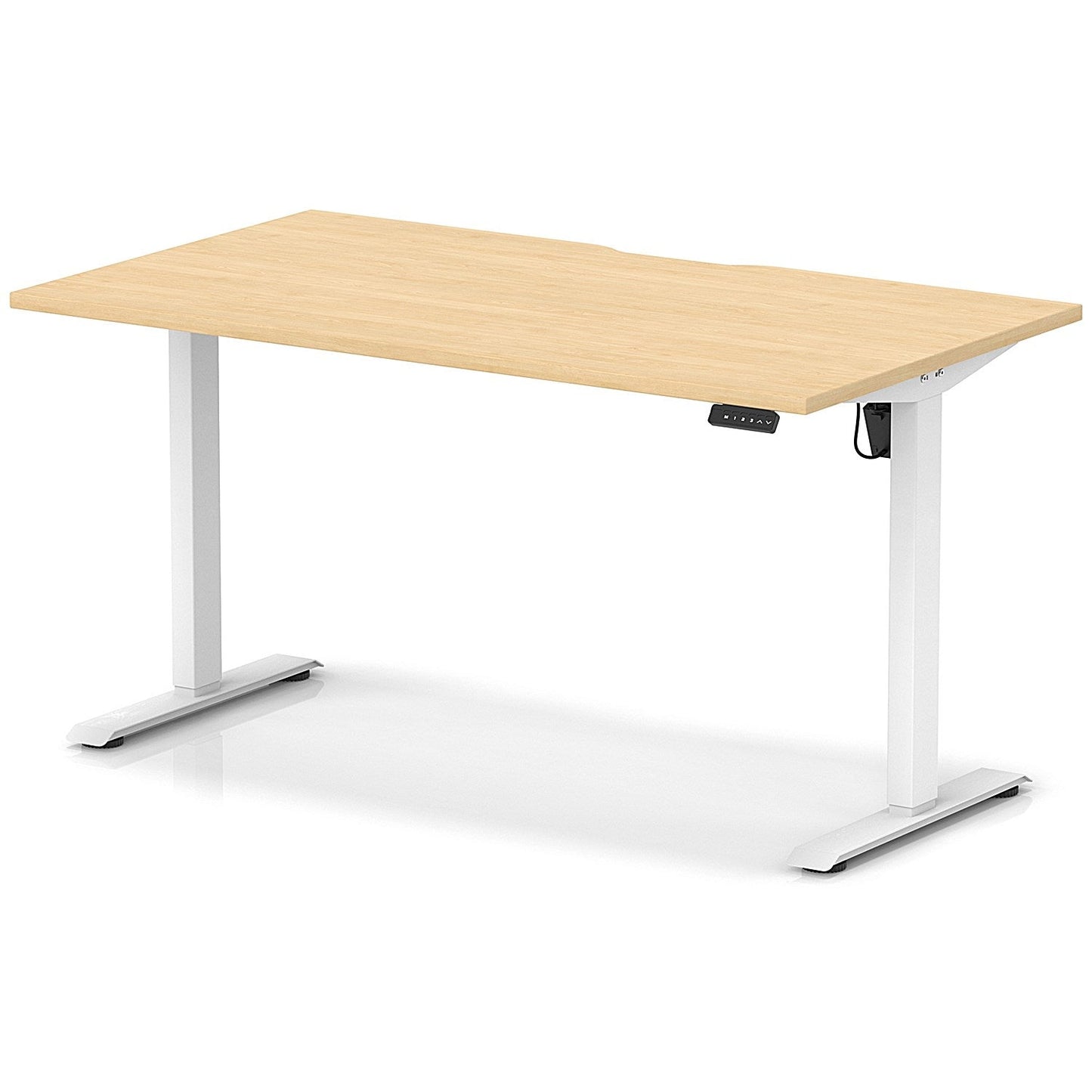 Air 1400mm Scalloped Edge Height Adjustable Desk, White Leg, Maple